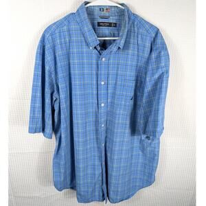 Nautica XXL Blue Plaid Button Down Shirt Mens Long Sleeve Classic Fit Casual